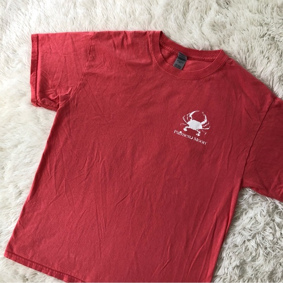 PALMETTO MOON • Coral Pink Crab Logo Preppy SC Cotton Tee Size Large - Picture 9 of 16
